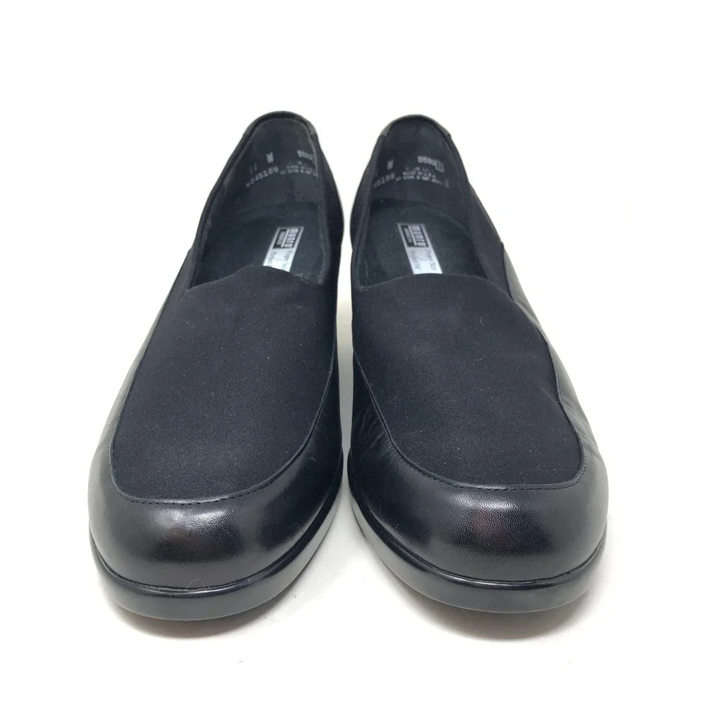 Munro Womens 11 W Kayla Wedge Loafers Black Leather Stretch Pumps